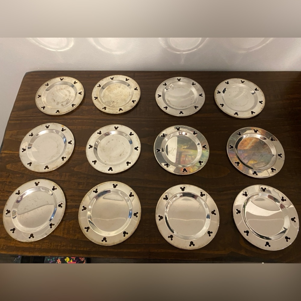 Vintage Disney Mickey Mouse Silver Plated Coasters Set of 12